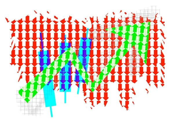 Frecce Barre Grafico Della Crescita Economica Sullo Sfondo Indici Azionari — Vettoriale Stock