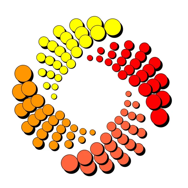 Spirale Von Punkten Gelb Orange Und Rot Vier Schattierungen Mit — Stockvektor