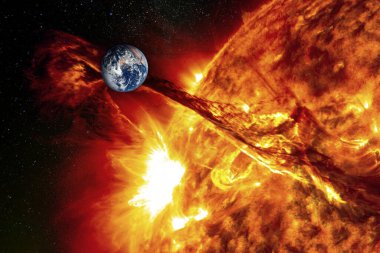 Planet Earth against the backdrop of a giant sun, the concept of solar activity, geomagnetic storm. The elements of this image furnished by NASA. clipart