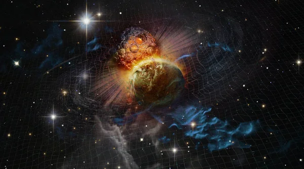 Doppelsternsystem Mit Einer Raumhintergrundnebelung Elemente Dieses Von Der Nasa Bereitgestellten — Stockfoto