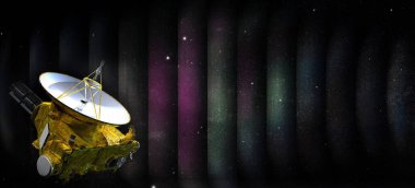 Çizgilerin arkaplanındaki uzay gemisi teleskopunun kolajı, fotokopi uzayı olan yıldızlarla dolu bir galaksi şeklinde. Bu görüntünün elementleri NASA tarafından desteklenmektedir.