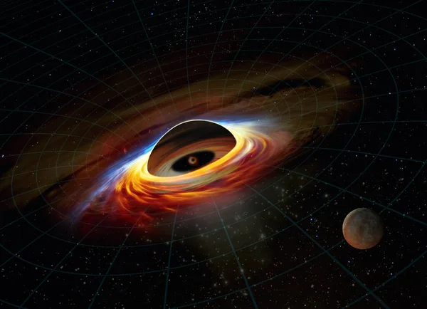 Инопланетная Планета Вращается Вокруг Черной Дыры Далекой Галактике Элементы Этого — стоковое фото