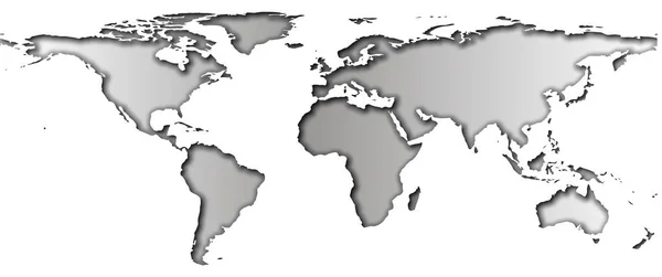Бумажная Карта Мира Тенями Тенями Континентах Изолированная Белом Фоне Монохромные — стоковое фото
