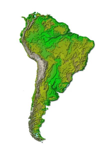 Continente Sudamericano Dettagliata Mappa Strati Con Ombre Isolata Sfondo Bianco — Vettoriale Stock