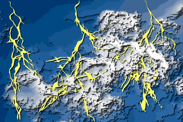 雲や照明ボルトで空 影と層状の紙を彫刻した 3Dレンダリング — ストック写真