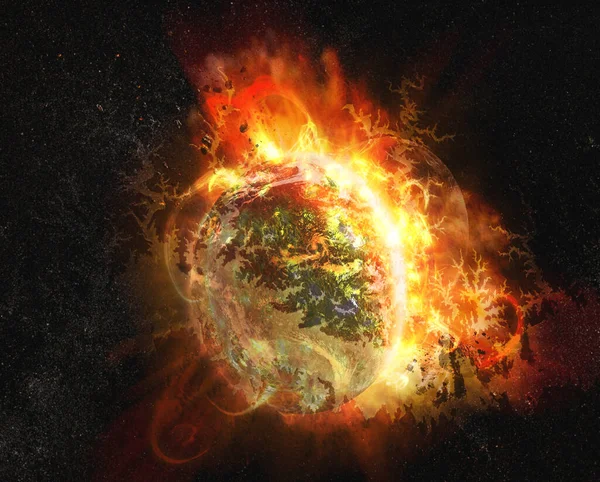 Catastrophe Planet Explosion Break Pieces Fireball Elements Image Furnished Nasa — Stock Photo, Image