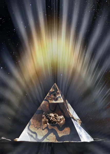 Пірамідна Кам Яна Кладка Світлових Променях Зоряну Ніч Елементи Цього — стокове фото