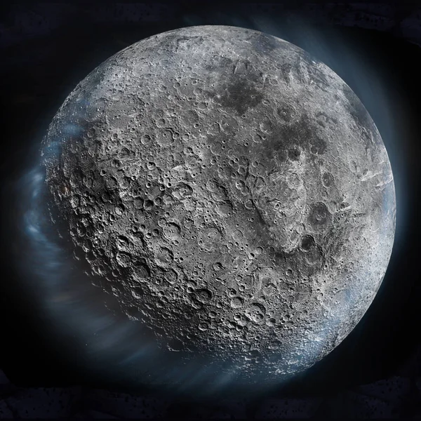 Lua Lado Escuro Azul Brilho Atmosfera Halo Isolado Fundo Preto — Fotografia de Stock