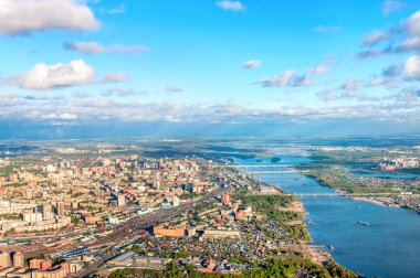 Novosibirsk havadan görünümü ve nehir Ob