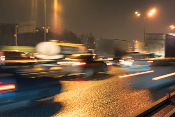 Obstruction concept in night traffic street at the Moscow Automobile Ring Road (MKAD) — Stock Photo, Image