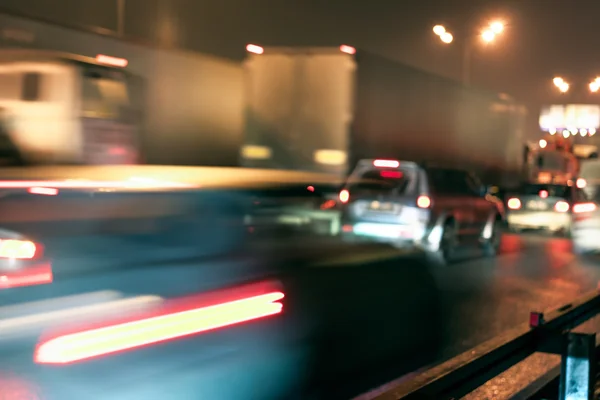 Obstruction concept in night traffic street at the Moscow Automobile Ring Road (MKAD) — Stock Photo, Image