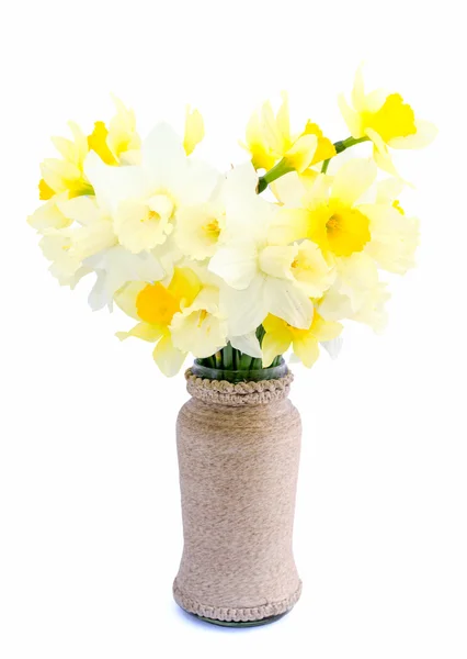 Daffodil yellow and white flower or narcissus bouquet isolated on white background cutout isolated on white — Stock Photo, Image