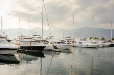 BUDVA, MONTENEGRO - SEPTEMBER 2, 2015: ancient center of Budva, yachts in port