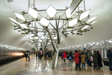MOSCOW, RUSSIA - DECEMBER 23, 2015: Subway train in Metro station Troparevo