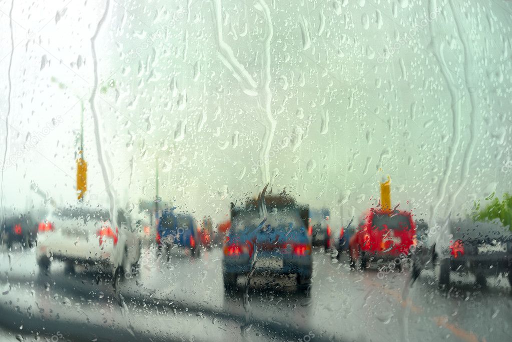 Heavy rush hour traffic in the rain