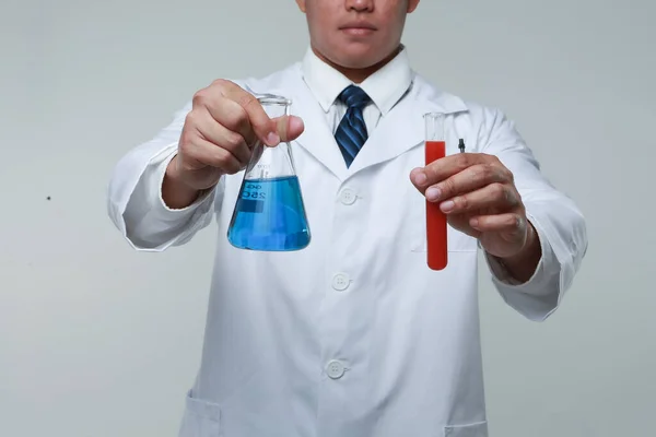 Chemist Holding Flask Chemical Matrix — Stock Photo, Image