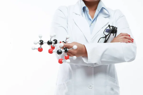 Asian Female Medicinal Chemist Holding Chemical Matrix — Stock Photo, Image