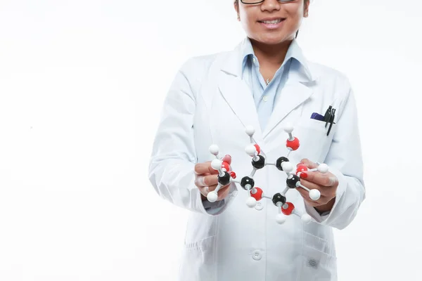 Asian Female Medicinal Chemist Holding Chemical Matrix — Stock Photo, Image