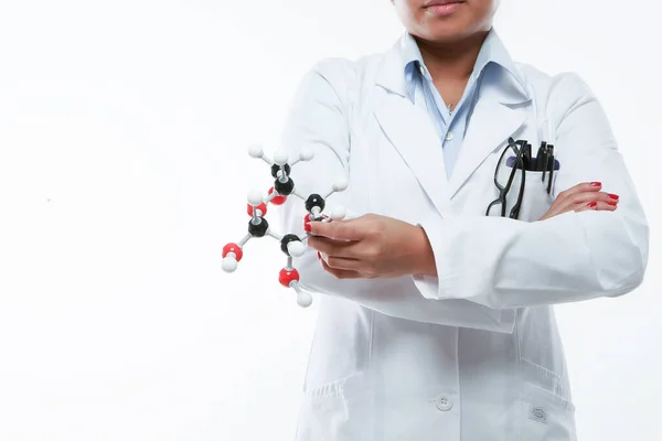 Asian Female Medicinal Chemist Holding Chemical Matrix — Stock Photo, Image