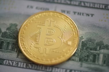 Dolar bil ile Bitcoin dijital kripto para birimi logosu
