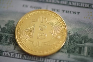 Dolar bil ile Bitcoin dijital kripto para birimi logosu