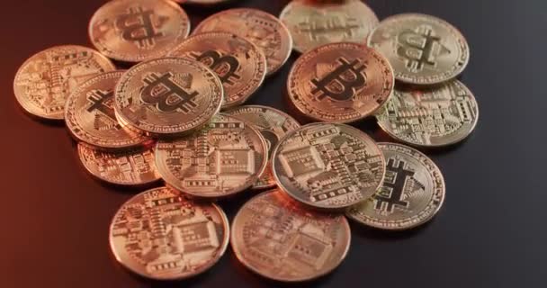 Bitcoin Criptomoneda Monedas Oro — Vídeos de Stock