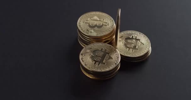 Bitcoin Criptomoneda Monedas Oro — Vídeos de Stock