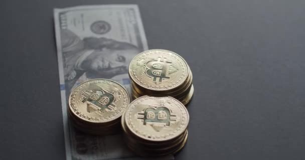 Bitcoin Criptomoneda Monedas Oro — Vídeos de Stock