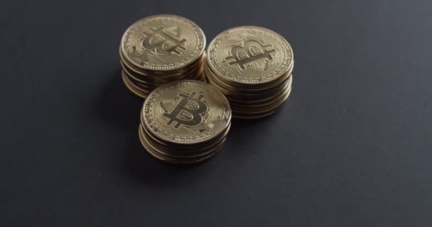 Bitcoin Criptomoneda Monedas Oro — Vídeos de Stock