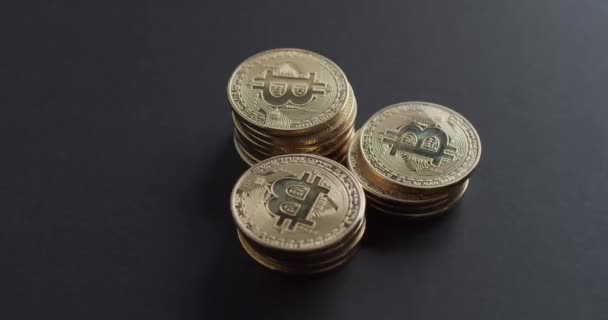Bitcoin Criptomoneda Monedas Oro — Vídeos de Stock