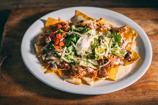 Une Assiette Nachos Crémeux Snack — Photo