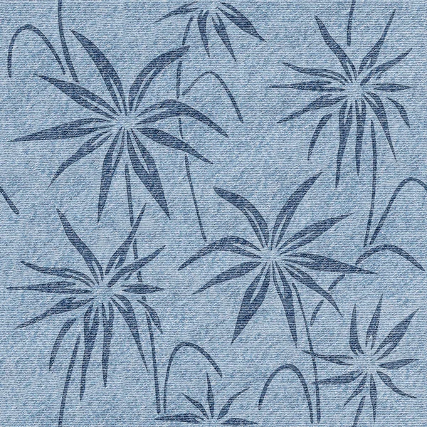 Dekorativt blommönster - Blå jeans textur - sömlös bakgrund — Stockfoto