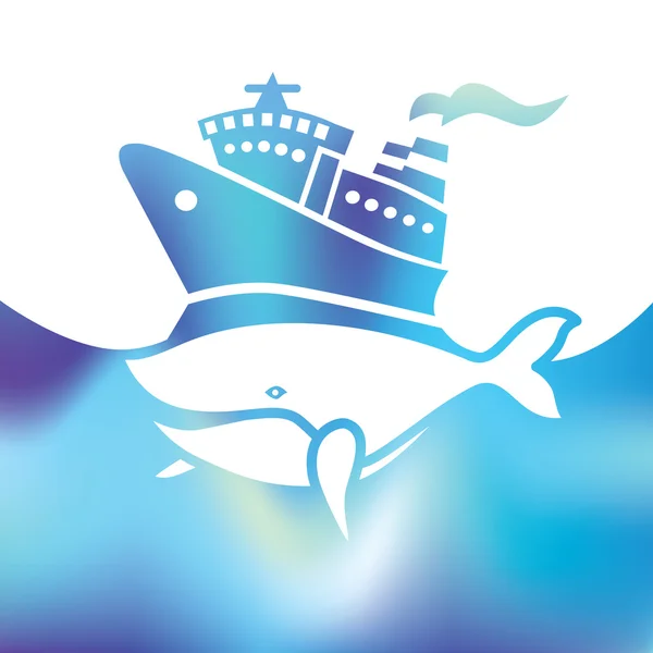 Navio de cruzeiro de férias - baleia grande - mar símbolo — Vetor de Stock