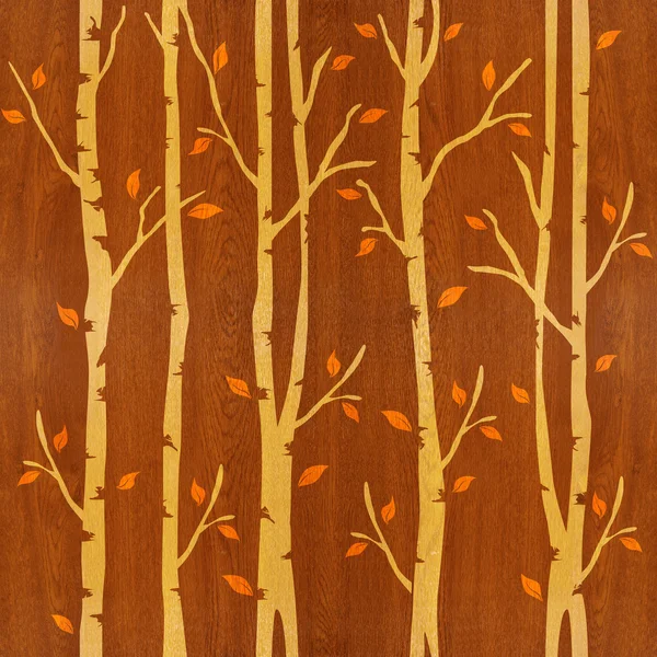 Árboles de otoño abstractos - fondo sin costuras - textura de madera —  Fotos de Stock