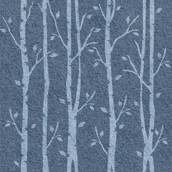 Abstract decorative trees - seamless pattern - blue jeans cloth — Stock Photo, Image