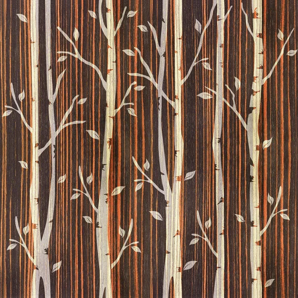 Decoratieve bomen op naadloze achtergrond - Ebony houtstructuur — Stockfoto