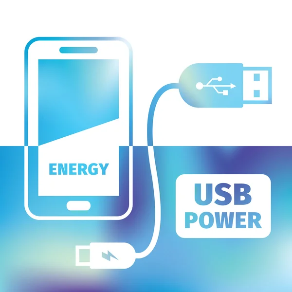 Opladen van mobiele telefoon - USB-aansluiting - symbool opladen ener — Stockvector