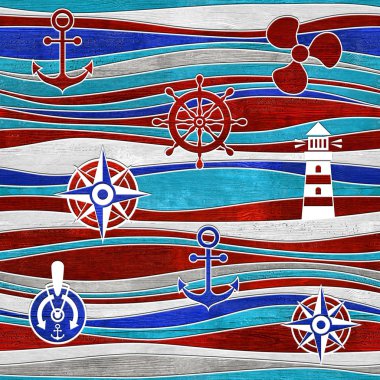 Marine and aquatic decorative patterns - waves decoration - seamless background