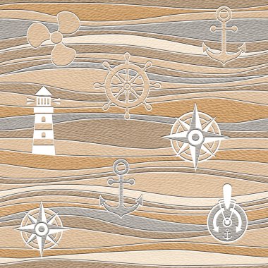 Shipping wallpaper - waves decoration - seamless background - wood texture