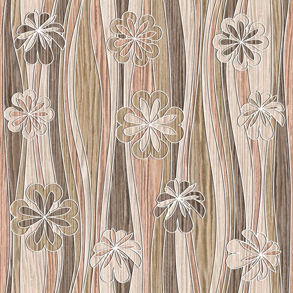 Floral wallpaper - waves decoration - seamless background - wood texture — Stockfoto