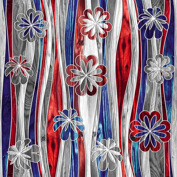 Blumenmuster - Wellen Dekoration - nahtloser Hintergrund - Holz Textur — Stockfoto