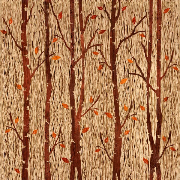Decorative trees on seamless background - wood texture — Stock Photo, Image