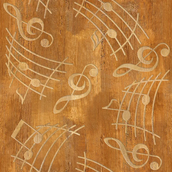 Abstract decorative music notes - wood texture - seamless background — Stock Photo, Image