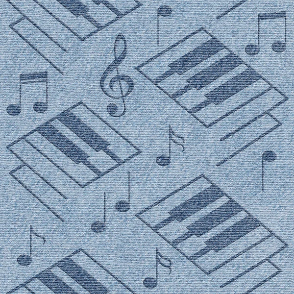 Streszczenie ozdobny fortepian klucze - niebieskie dżinsy tekstury - bezszwowe tło — Zdjęcie stockowe