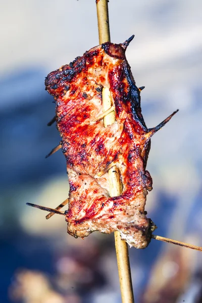 Griller de la viande avec des trucs barbecue — Photo