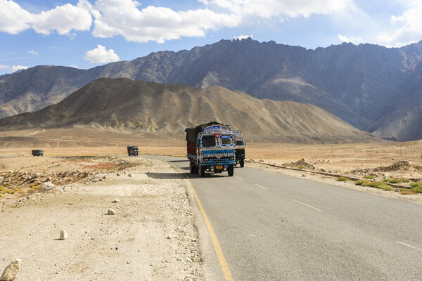 Truck on the high altitude Srinaga-Leh road