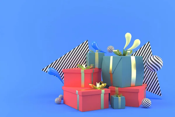 正月とクリスマスのためのギフトボックスの3Dイラスト — ストック写真