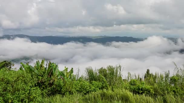 Moto Della Nube Stratocumulus Movimento Della Nebbia Monumento Martire Khao — Video Stock