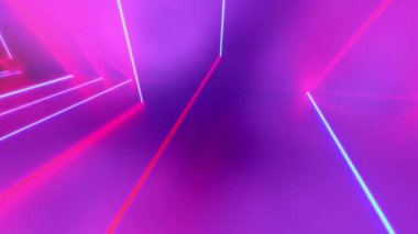 Trapezoidal neon ışığı, morumsu, 3D animasyon döngüsü, 360 Panoramik, geometrik arkaplanın hareketli soyut görüntüsü