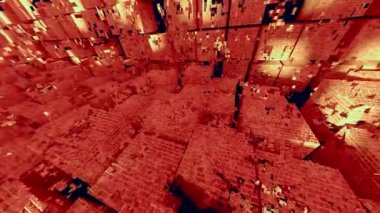 3 boyutlu animasyon döngüsü 1 dakika. Turuncu tuğlalar topaklara, 360 Panoramik, Geometrik arkaplan hareketinin soyut görüntüsü